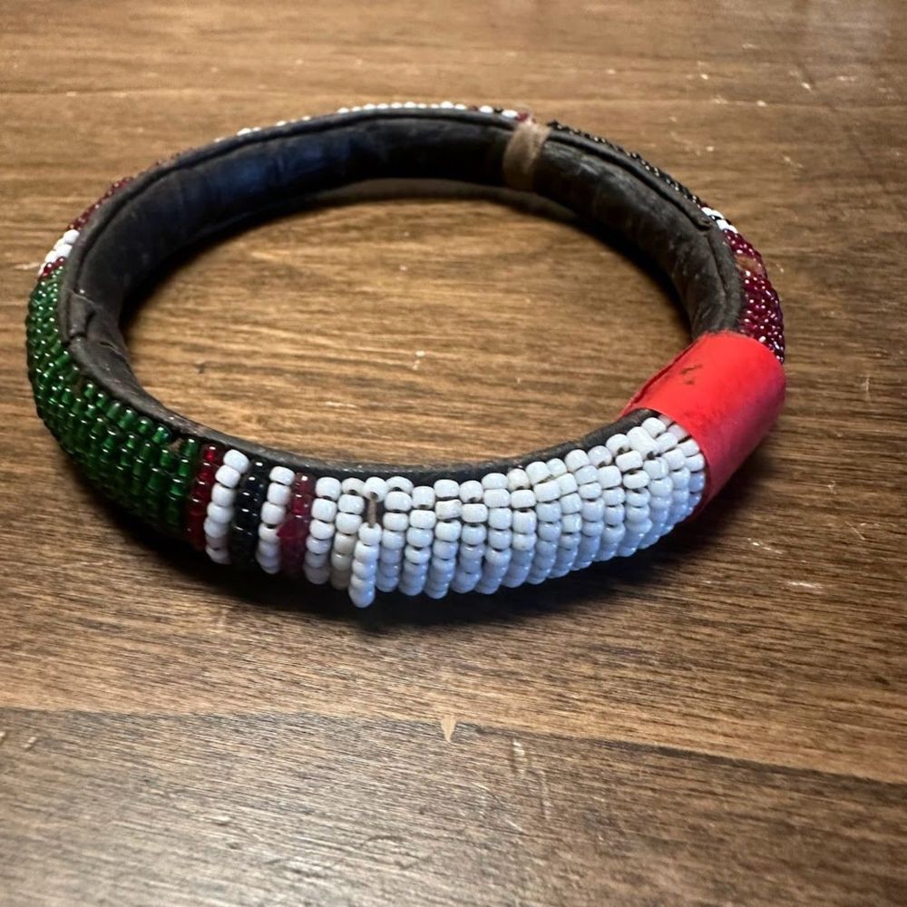 Vintage Seed Bead Bangle Bracelet Native American